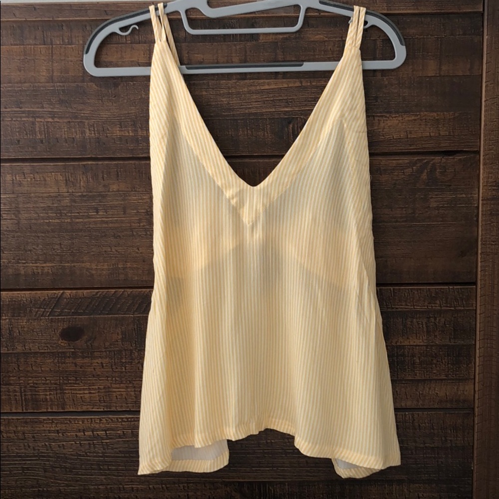 Yellow & white striped v-neck spaghetti string top